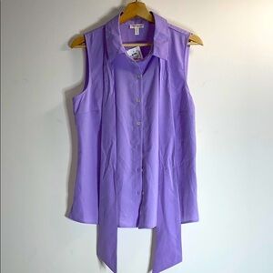 Purple Tie Front Notched Collar Blouse